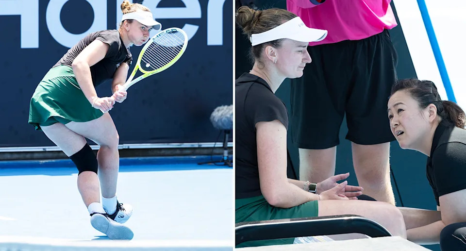 Barbora Krejcikova, pictured here after suffering a flare-up of a lingering knee injury.