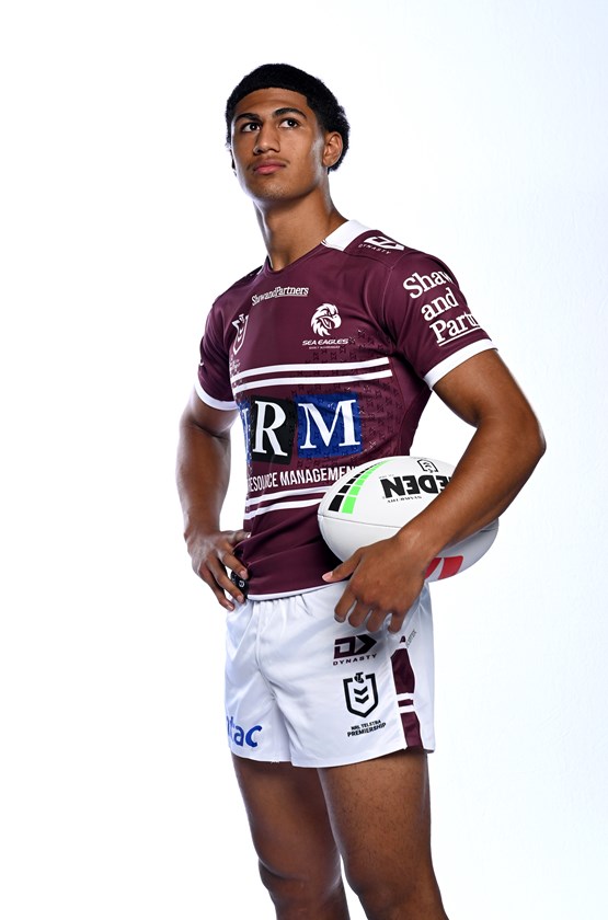 Dreaming of a debut: Manly youngster Onitoni Large is set to feature in the club's Pre-Season Challenge clash with the Warriors.