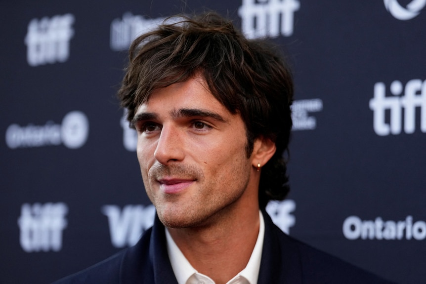 A close up photo of Jacob Elordi on the red carpet.