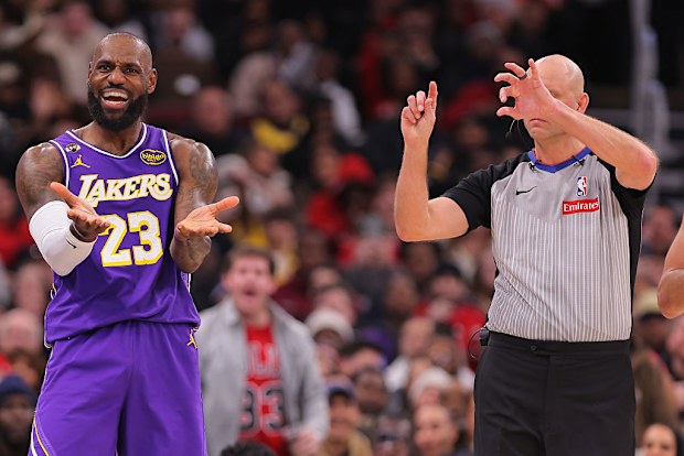 LeBron James reacts to a call during the second half against the Chicago Bulls.