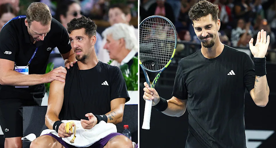 Thanasi Kokkinakis overcame serious pain in his shoulder to down Sebastian Korda in three sets at the Adelaide International. Pic: Getty