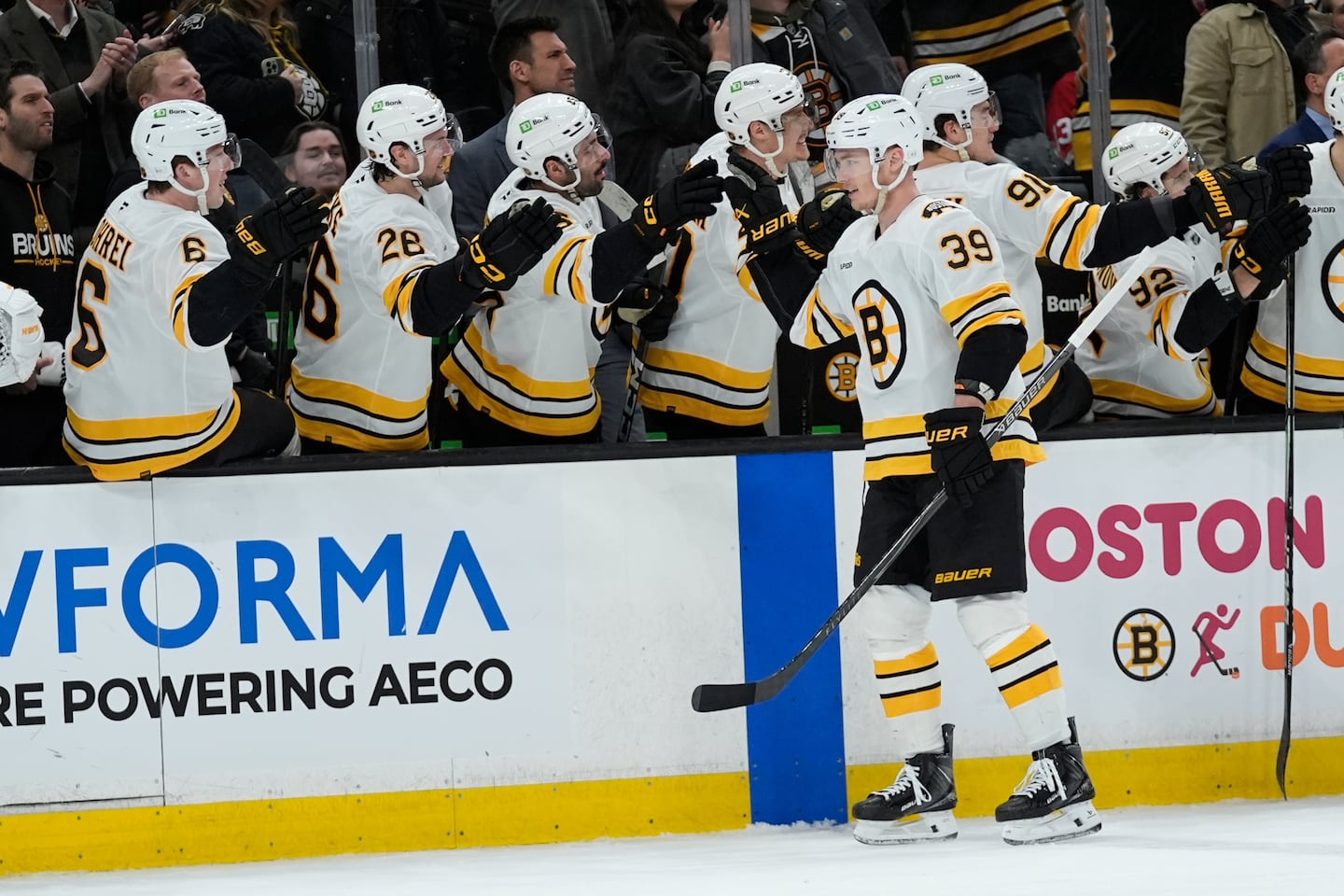 Bruins forward Morgan Geekie's 100th career goal was the difference in Boston's win over Montreal on Saturday.