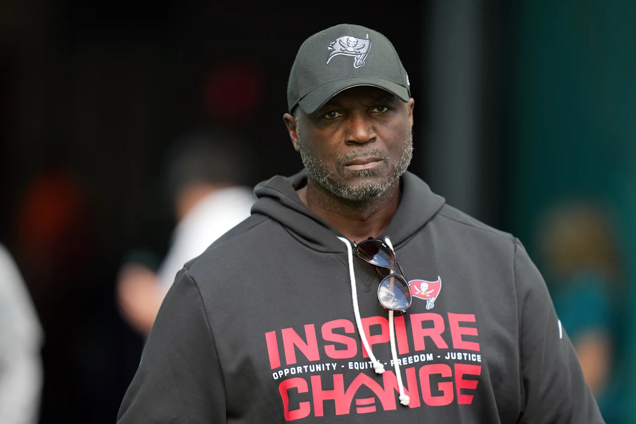 Tampa Bay Buccaneers head coach Todd Bowles looks on before an NFL football game against the Miami Dolphins Sunday, Dec. 28, 2025, in Miami Gardens, Fla. (AP Photo/Lynne Sladky)