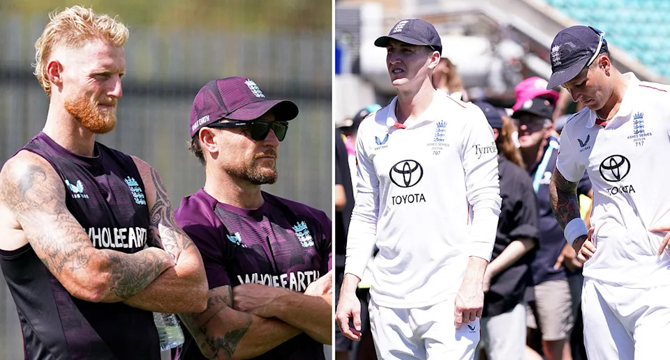 England's players and coach Brendon McCullum are seen here during the Ashes tour. 
