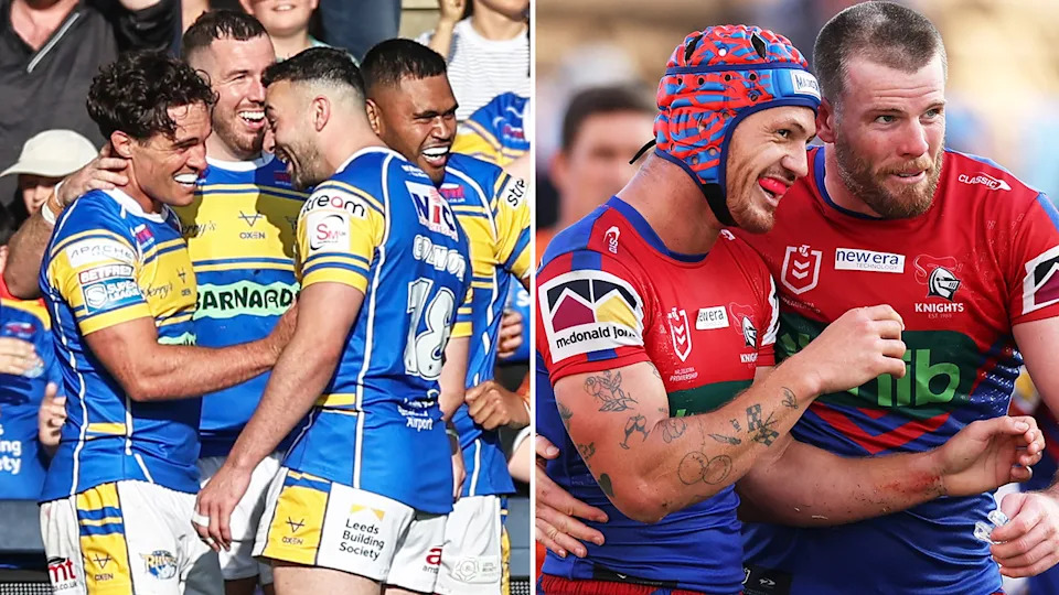 Former Broncos and Storm playmaker Brodie Croft (pictured far left) is 'believed' to be on the radar for the Perth Bears, while former Newcastle Knights forward Lachlan Fitzgibbon (pictured far right) has called time on his professional career. (Images: Getty Images)