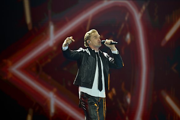 Cody Simpson performs in leather pants at the Open.