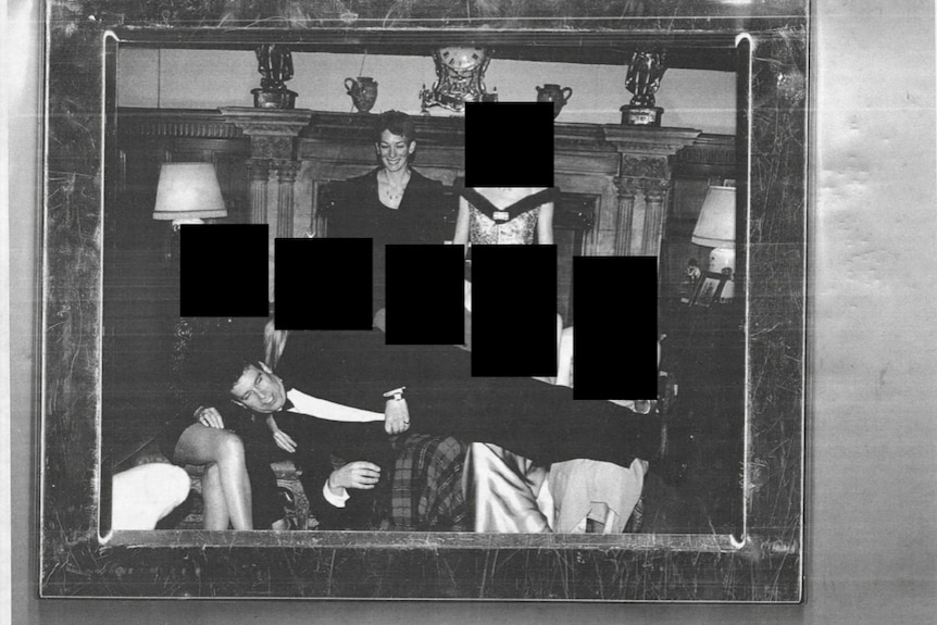 A photo of Andrew Mountbatten-Windsor with redacted black boxes. 