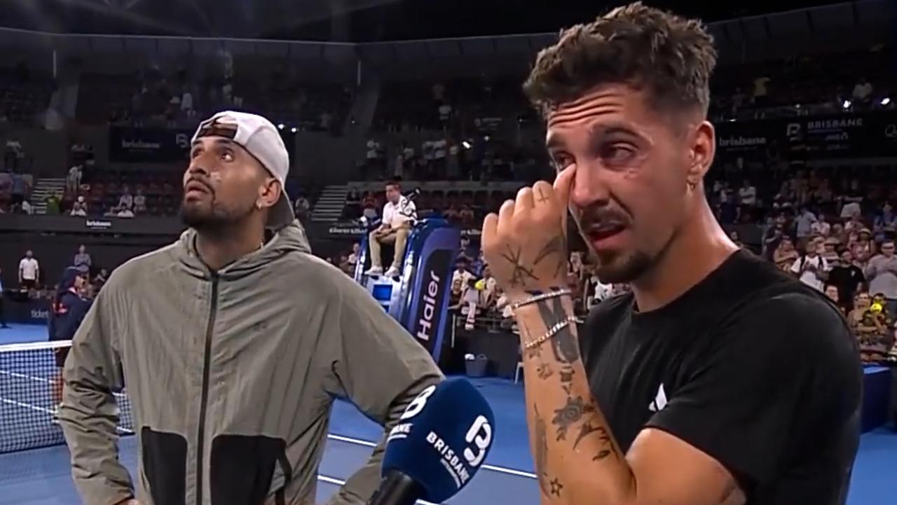 Nick Kyrgios and Thanasis Kokkinakis emotional after doubles return, video, Brisbane International scores, United Cup results