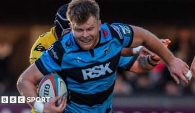 Josh McNally carries the ball for Cardiff