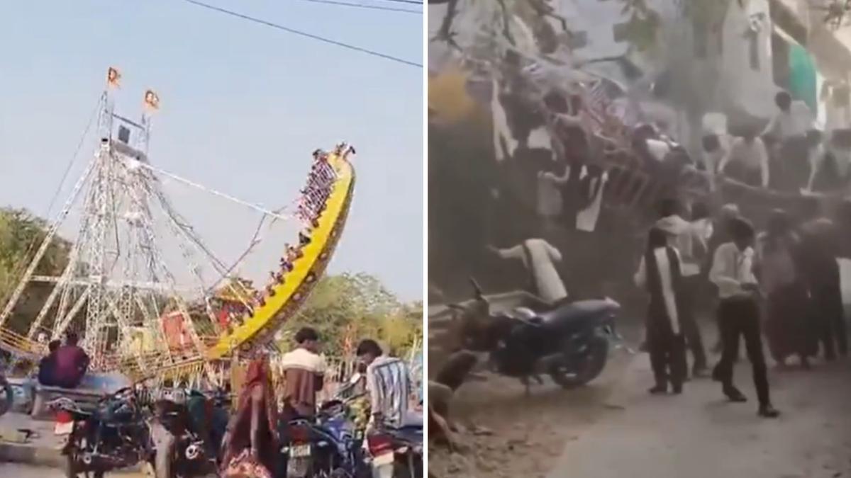 ‘No one was checking anything’: Terrifying moment packed ride collapses at fair and injures 14 school children