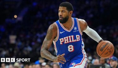 Paul George of the Philadelphia 76ers dribbles the ball