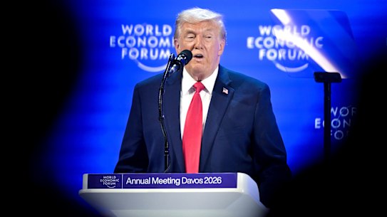 US President Donald Trump speaks during the 56th annual meeting of the World Economic Forum in Davos, Switzerland.