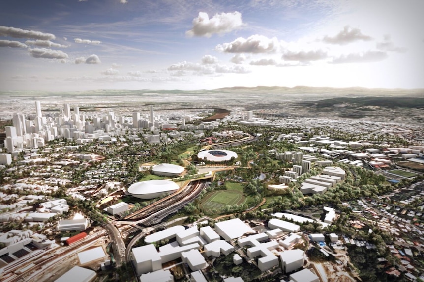 An artist's render of stadium and other new venues built at Victoria Park