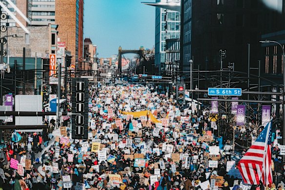 A mass protest against ICE and the Trump administration in Minneapolis on Friday, January 23, the day before Alex Pretti was killed.