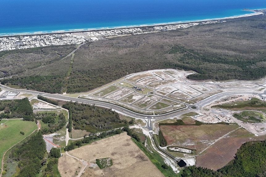 Aerial shot of development site near coast