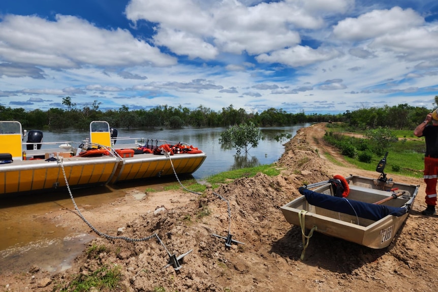 boat preparing for floods