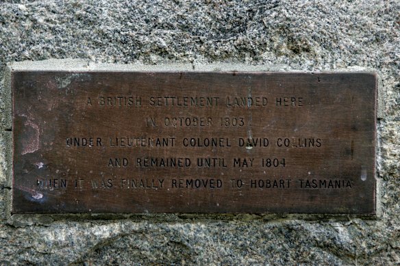 A plaque commemorates Victoria’s first, failed colony at Sullivan Bay in Sorrento. 