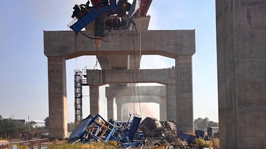A construction crane fell into a passenger train in Nakhon Ratchasima province, Thailand.