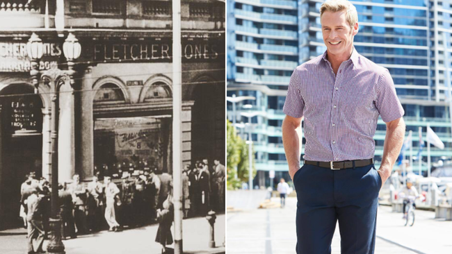 An early Fletcher Jones store pictured alongside one of the brand’s modern designs, as the iconic Australian label shuts its doors.