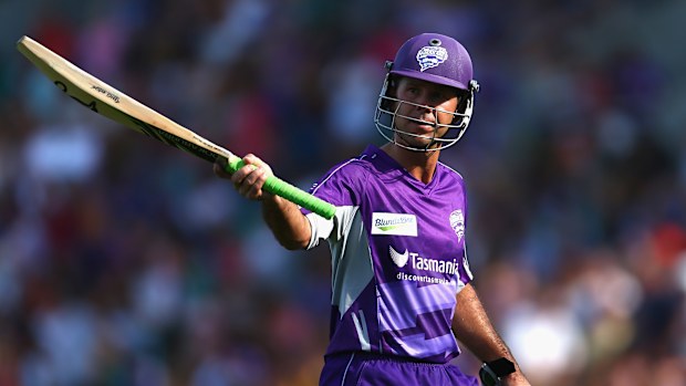 Ricky Ponting in action for the Hobart Hurricanes against the Sydney Thunder at Blundstone Arena on December 23, 2012 in Hobart, Australia.