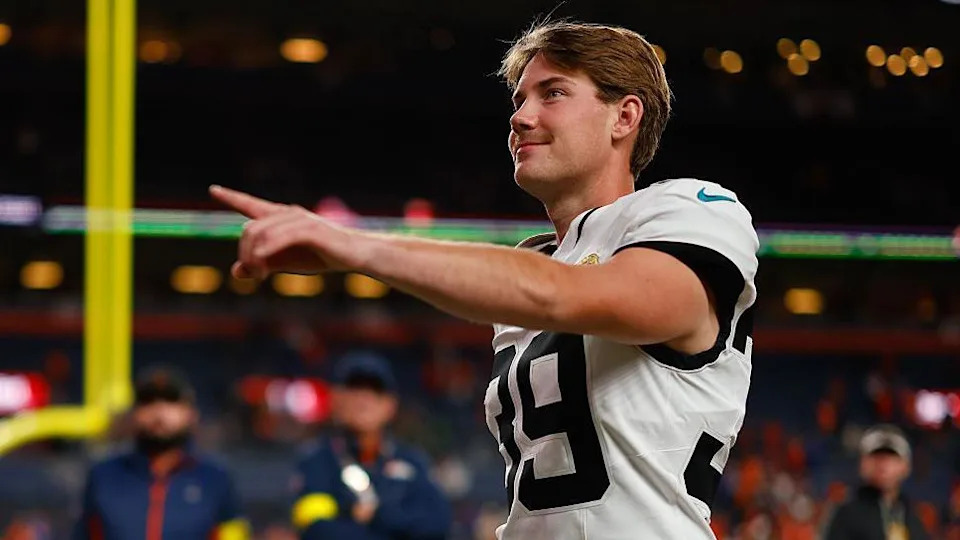 Cam Little reacting after beating Jacksonville's win at the Denver Broncos