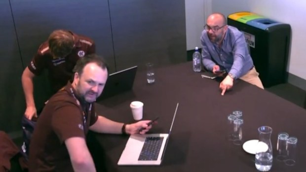 Tom Petroro in animated discussions with Hawthorn.