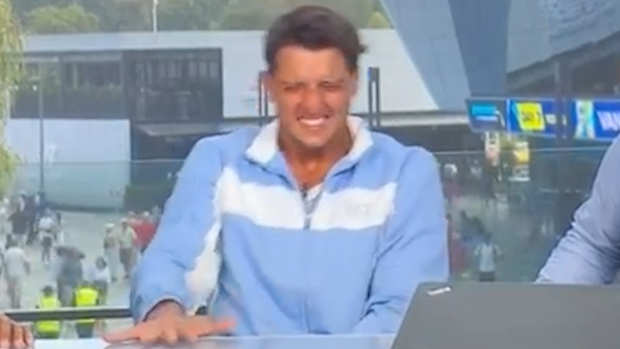 Luciano Darderi cramps up during a live TV interview.