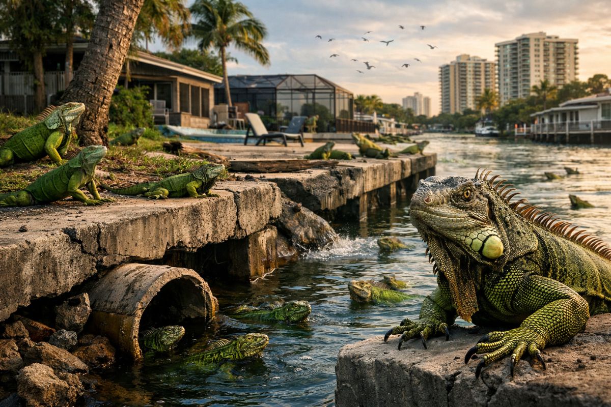 In Florida, the green iguana has become an invasive species. Humane culling attempts to contain its growing environmental impact on cities, canals, and urban areas of the state.