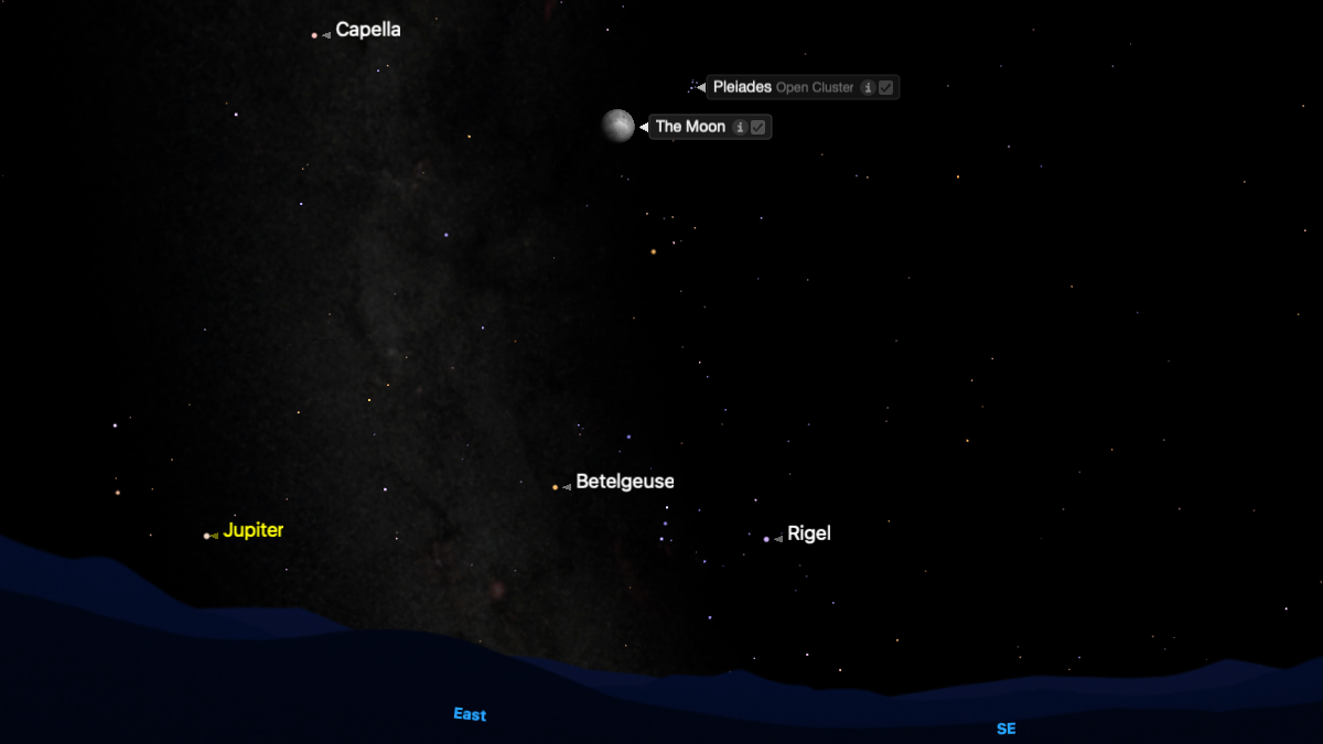 See the moon close to the Pleiades on Dec. 31.