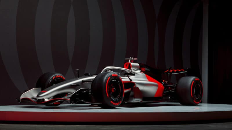 Audi F1 2026 car livery with ring background