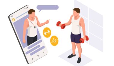 Dumbbell Exercises and Workouts training online. Isometric Fitness and Health concept