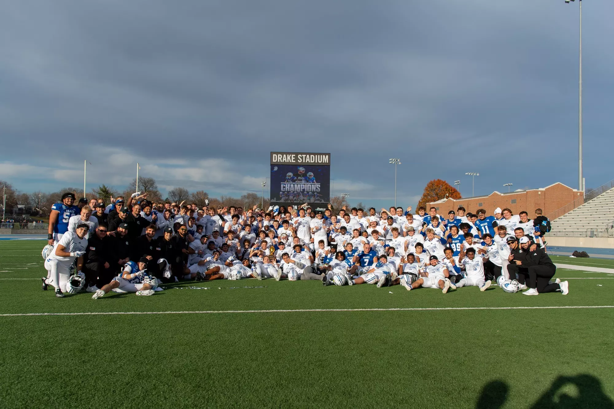 The Drake University Bulldogs win the 2025 Pioneer Football League Championship with their win against Morehead State Eagles on Saturday, November 22nd, at Drake Stadium on the campus of Drake University in Des Moines, Iowa.