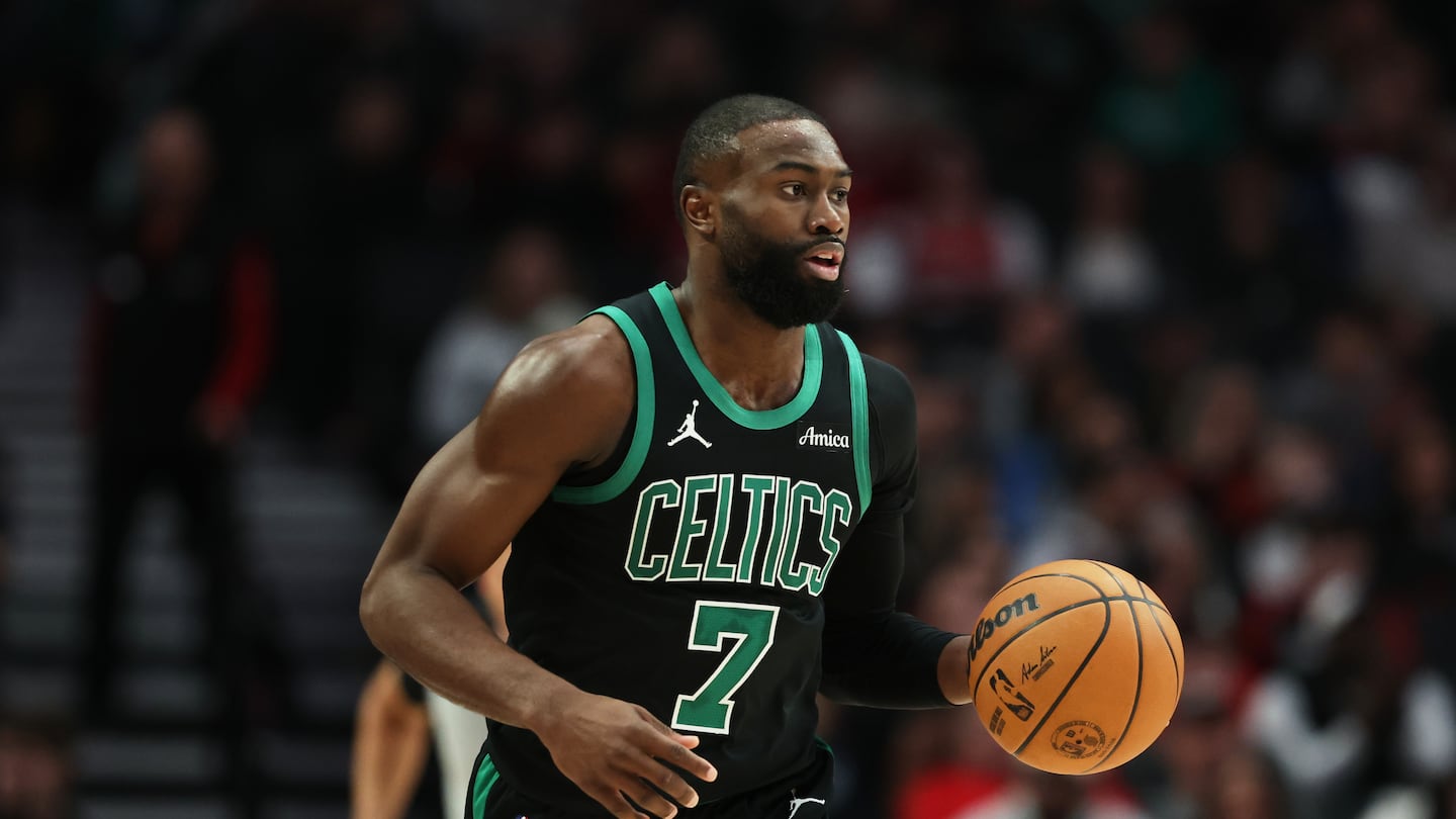 The Boston Celtics' Jaylen Brown (7) plays against the Portland Trail Blazers during an NBA game on Sunday, Dec. 28, 2025, in Portland, Ore.