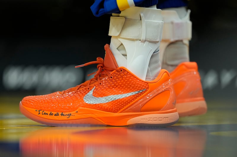 The Nike Kobe basketball shoes worn by Stephen Curry against Utah Jazz on January 3rd. Photograph: Thearon W Henderson/Getty Images