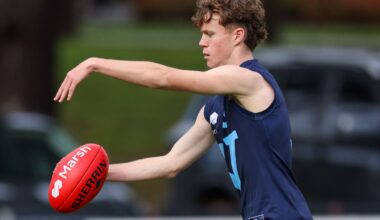 Koby Bewick of the U16s Vic Metro side against Vic Country at the 2025 Development Championships (Image via AFL Photos, Craig Dooley)