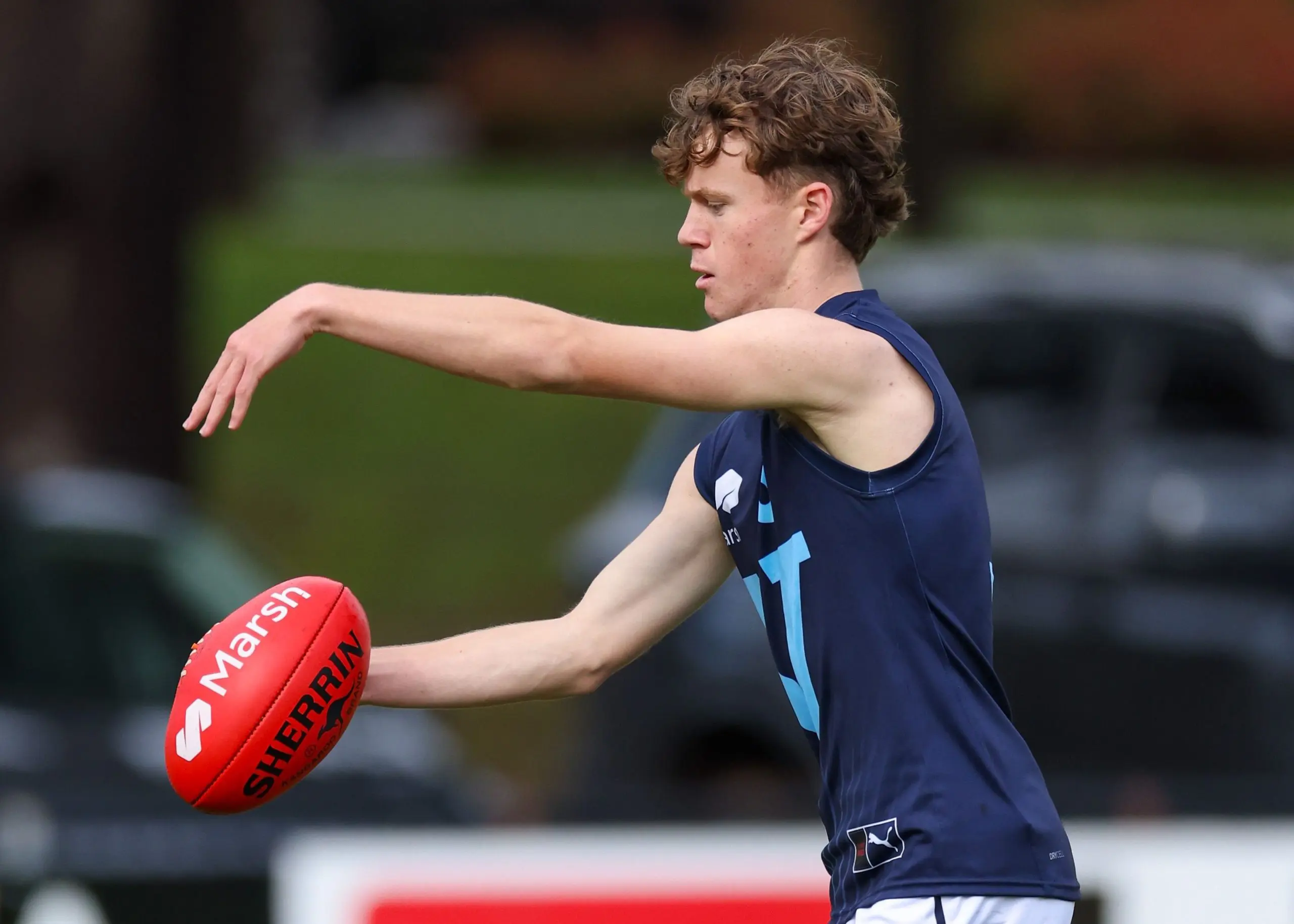 Koby Bewick of the U16s Vic Metro side against Vic Country at the 2025 Development Championships (Image via AFL Photos, Craig Dooley)
