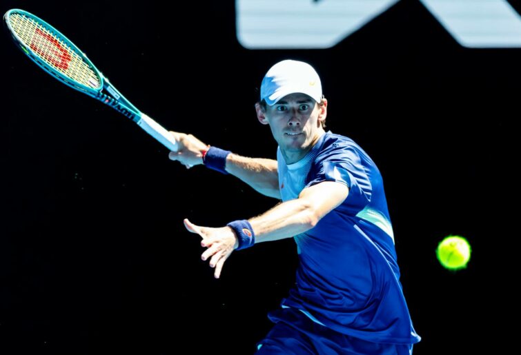 MELBOURNE, VIC - JANUARY 18: Alex de Minaur of Australia in action during Round 3 of the 2025 Australian Open on January 18 2025, at Melbourne Park in Melbourne, Australia. (Photo by Jason Heidrich/Icon Sportswire via Getty Images)