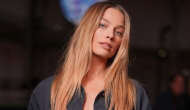 Margot Robbie Twins With Jacob Elordi in Versace Bra Top & Skirt