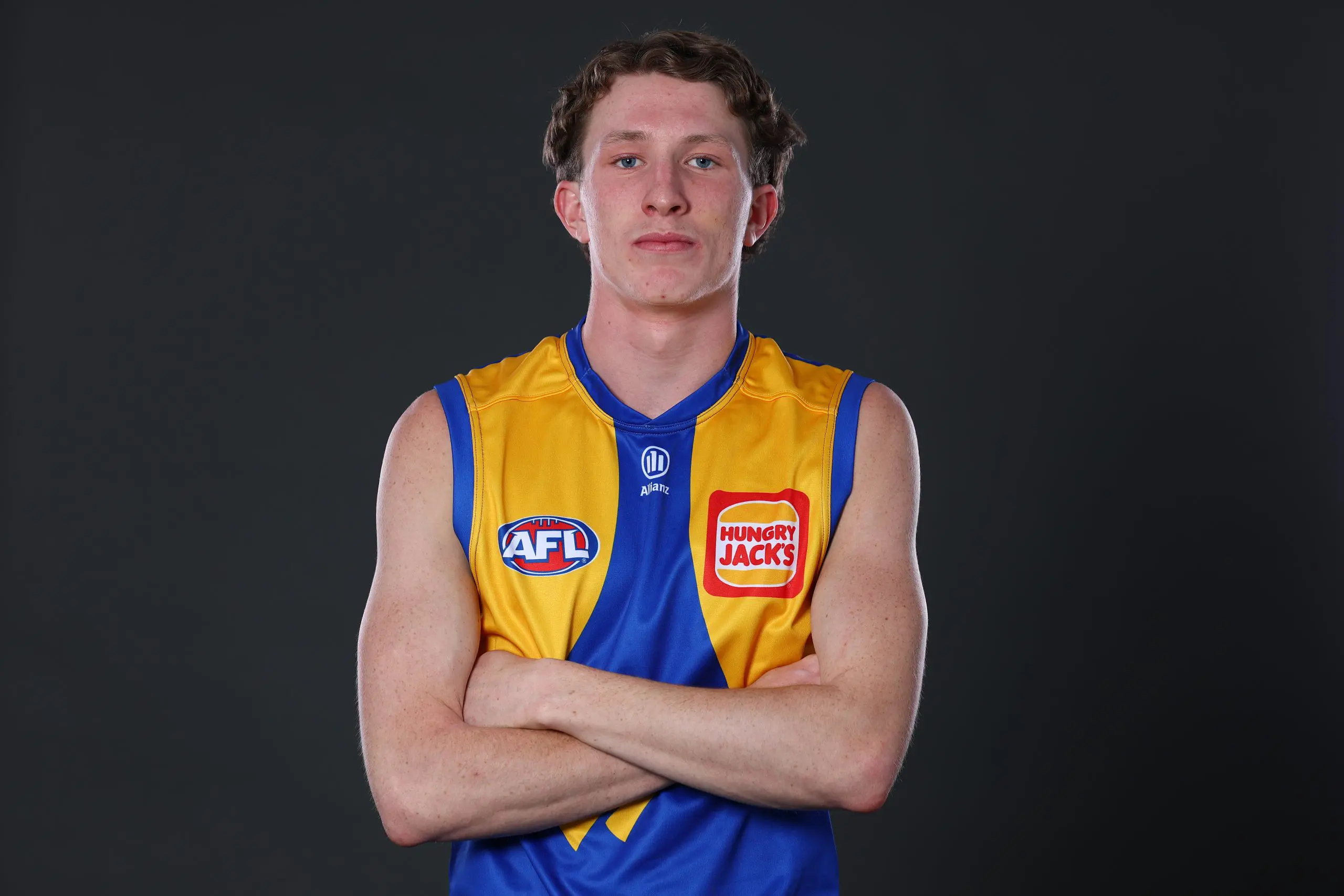 MELBOURNE, AUSTRALIA - NOVEMBER 19: Willem Duursma poses after being selected by the Eagles as part of the 2025 Telstra AFL Draft at Marvel Stadium on November 19, 2025 in Melbourne, Australia. (Photo by Morgan Hancock/Getty Images)