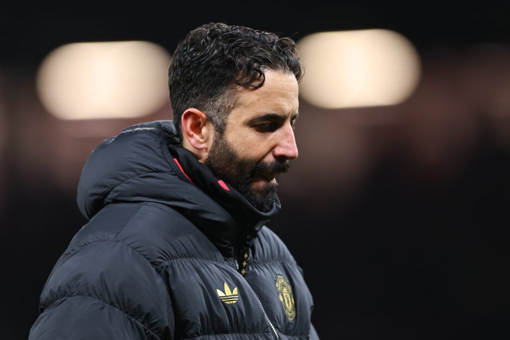 Manchester United head coach Ruben Amorim walks off at full-time during the Premier League match between Manchester United and Wolves at Old Trafford in 2025 in Manchester, England.