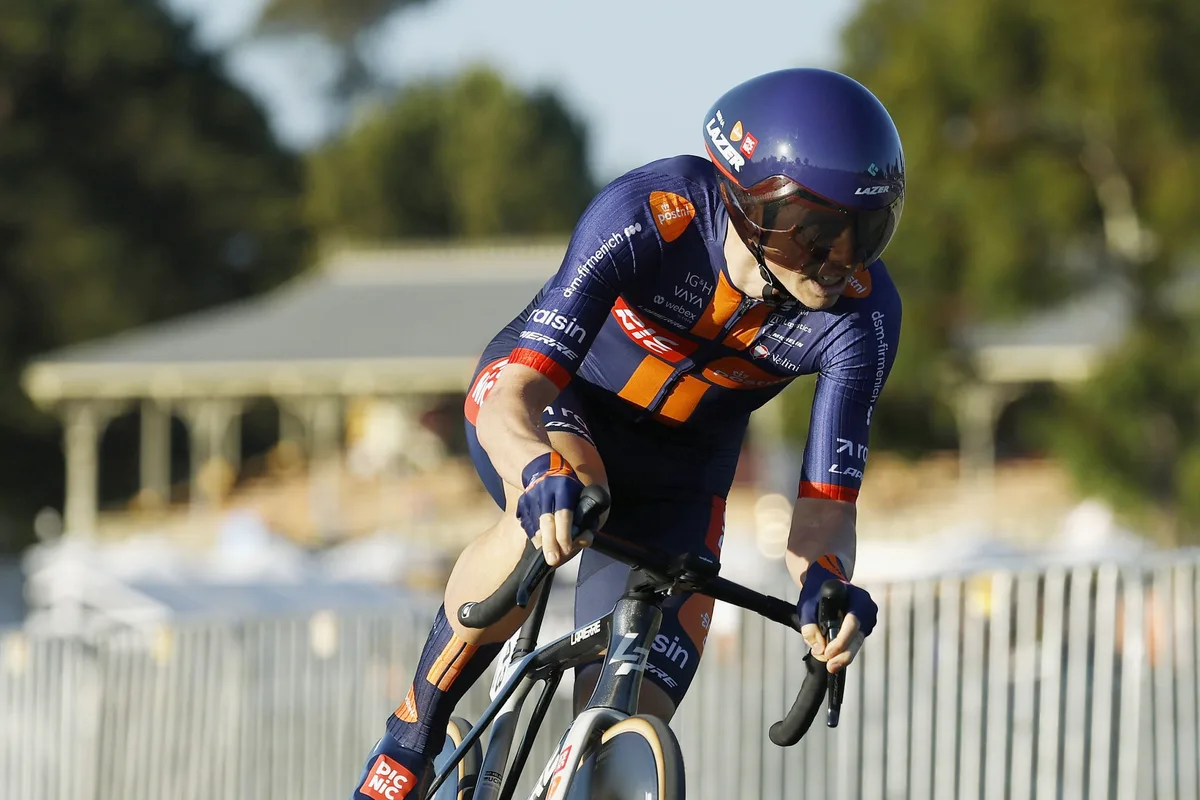 ADELAIDE, AUSTRALIA - JANUARY 20: James Knox of Great Britain and Team Picnic PostNL competes during the 26th Santos Tour Down Under 2026 - Prologue a 3.6km individual time trial stage from Adelaide to Adelaide / #UCIWT / on January 20, 2026 in Adelaide, Australia. (Photo by Con Chronis/Getty Images)