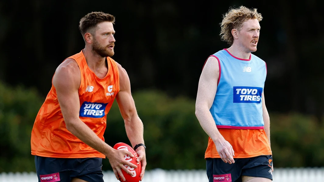 Jayden-Laverde-and-Clayton-Oliver-at-GWS-training-on-November-24-2025.-Picture-Phil-Hillyard