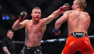 Justin Gaethje punches Paddy Pimblett at UFC 324
