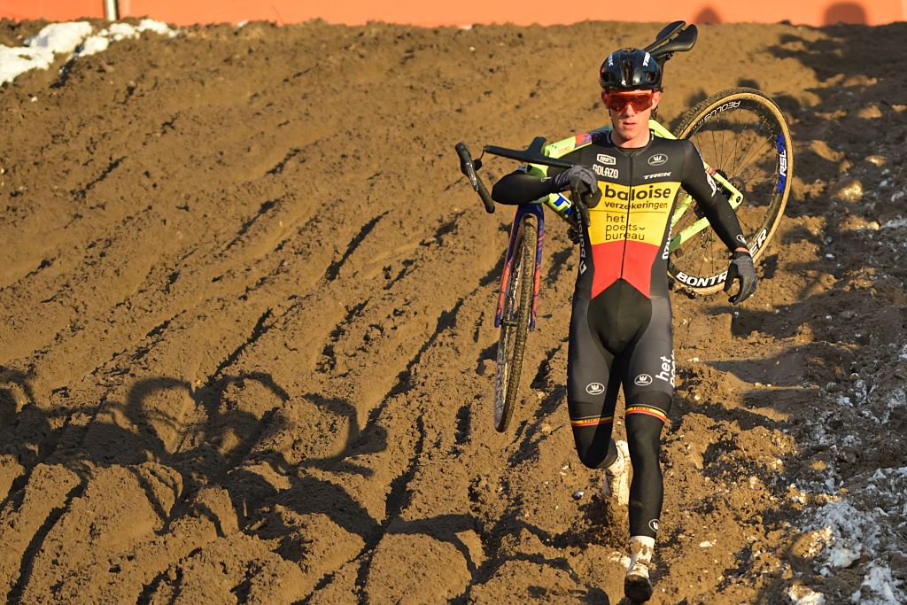 Belgian Thibau Nys pictured in action during the men's elite race at the World Cup cyclocross cycling event in Zonhoven on Sunday 04 January 2026, stage 9 (out of 12) of the UCI World Cup competition.BELGA PHOTO DAVID PINTENS (Photo by DAVID PINTENS / BELGA MAG / Belga via AFP)