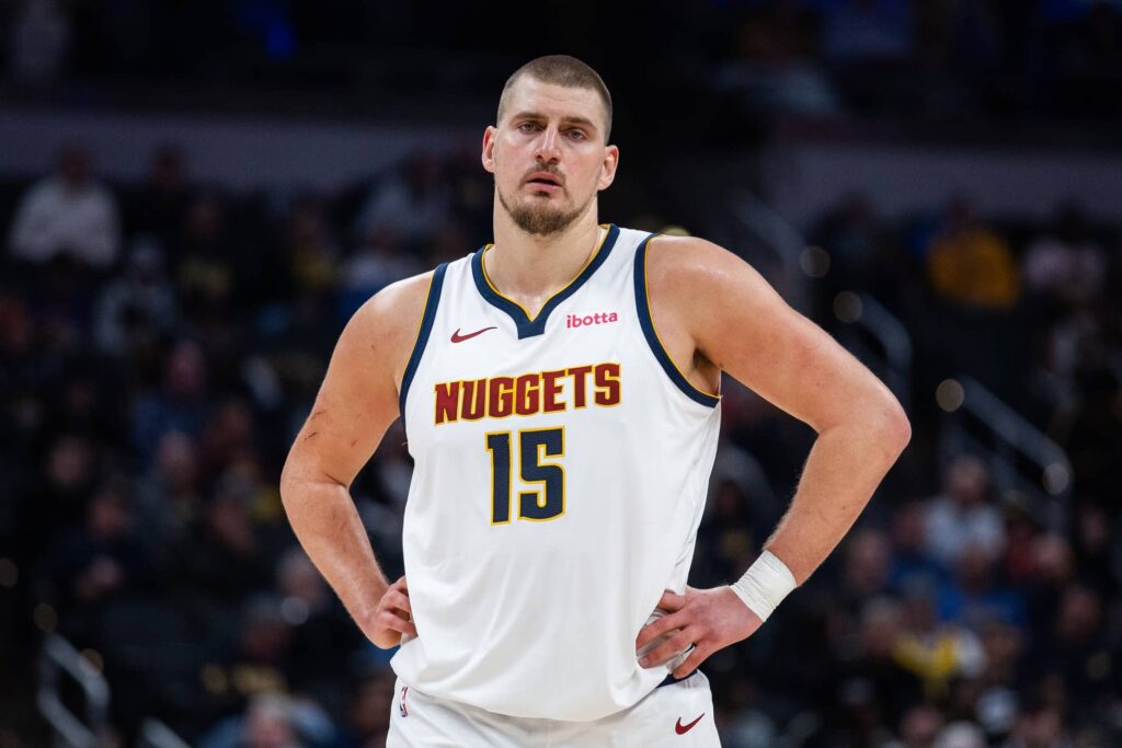 Denver Nuggets center Nikola Jokic (15) in the second half against the Indiana Pacers at Gainbridge Fieldhouse.