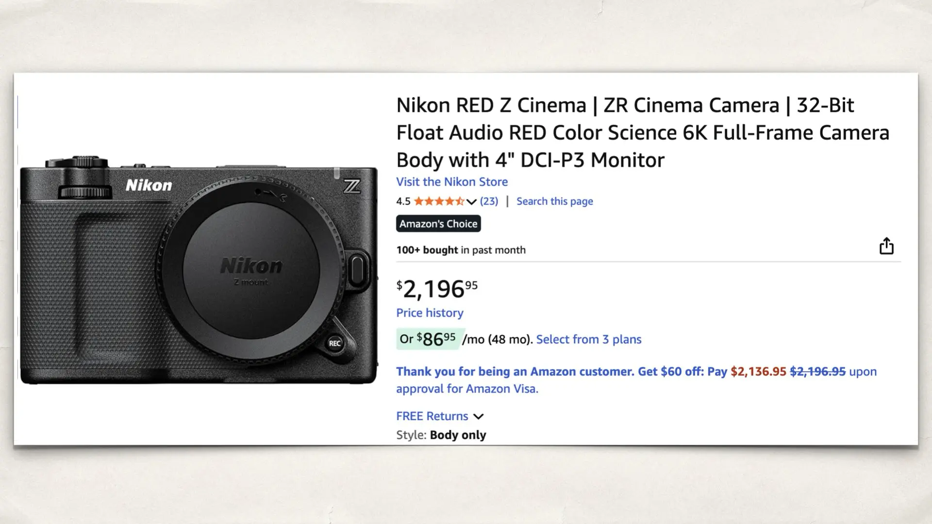 The Nikon Zr on Amazon