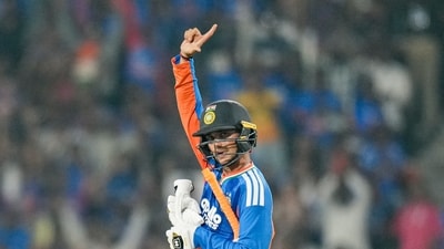 Abhishek Sharma celebrates his half century during the first T20I between India and New Zealand. (PTI)