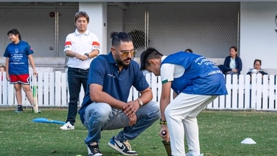Yuvraj Singh conducts a cricket clinic as part of the Laureus 'Sport For Good' initiative, in Hong Kong (PTI)