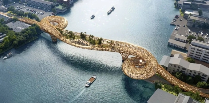 A concept image of a pedestrian bridge crossing the Chao Phraya River in Bangkok. Photo courtesy of the Bangkok Metropolitan Administration