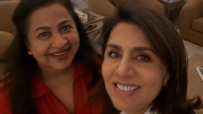 Radhika Sarathkumar and Neetu Kapoor caught up at the latter's home in Mumbai.